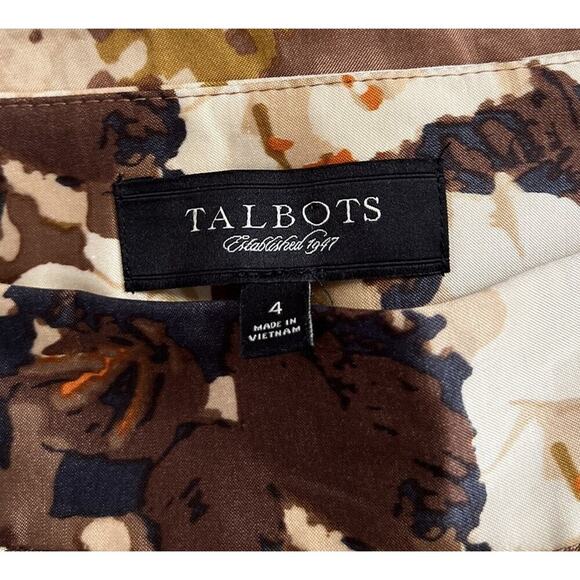 Talbots Pleated A-line Skirt Women's Sz 4 Chocolate Brown Gold Floral Career - Picture 5 of 6